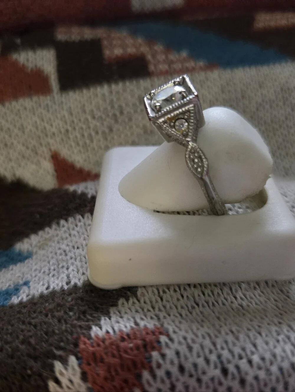Silver Vintage-Style Cubic Zirconia Engagement Ring